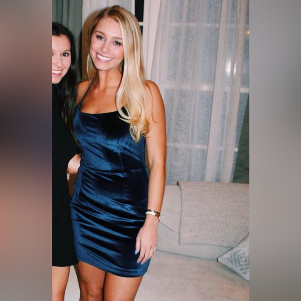 NBD Blue Velvet Corset Back Mini Dress